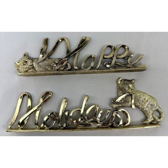 Vintage 1993 Metzke Pewter Gold-Tone "Happy Holidays" Cat Kitten Decor USA - Picture 6 of 10